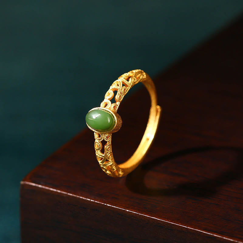 Auspicious Cloud Pattern Cyan Jade Luck Adjustable Ring