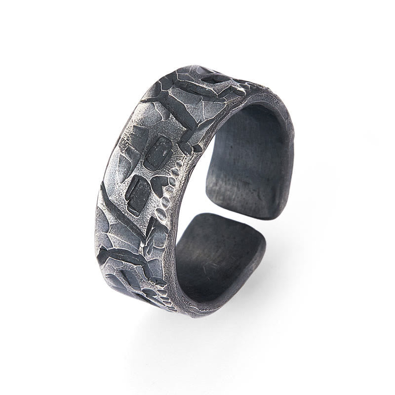 Handmade 999 Fine Silver Skeleton Pattern Blessing Ring