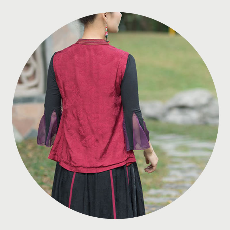 Vintage Style Embroidery Flower Tang Suit Design Sleeveless Vest