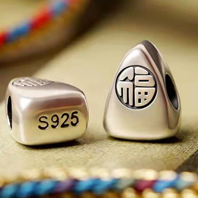 925 Sterling Silver Fu Character Zongzi Pattern Multicolored String Luck Handmade Braided Bracelet