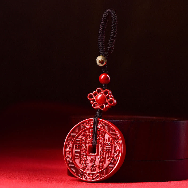 Natural Cinnabar Mountain Ghosts Spend Money Bagua Blessing Necklace Pendant Key Chain