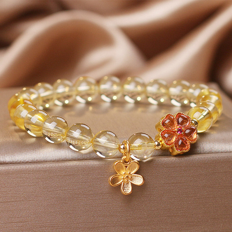 Natural Citrine Flower Charm Prosperity Protection Bracelet