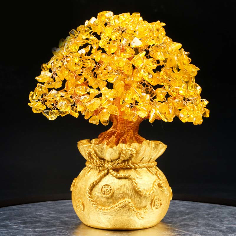 Natural Citrine Money Tree Gemstone Ornament - Feng Shui for Prosperity