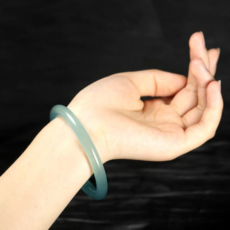 Natural Jade Hand-Carved Solid Gemstone Bangle Bracelet