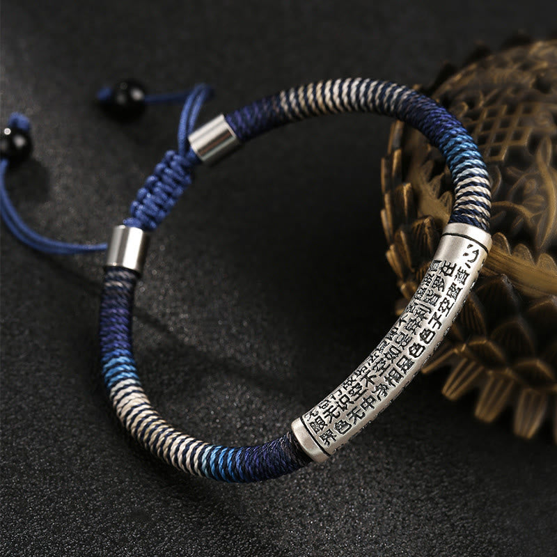 999 Sterling Silver Heart Sutra Calm Handmade Braided Bracelet