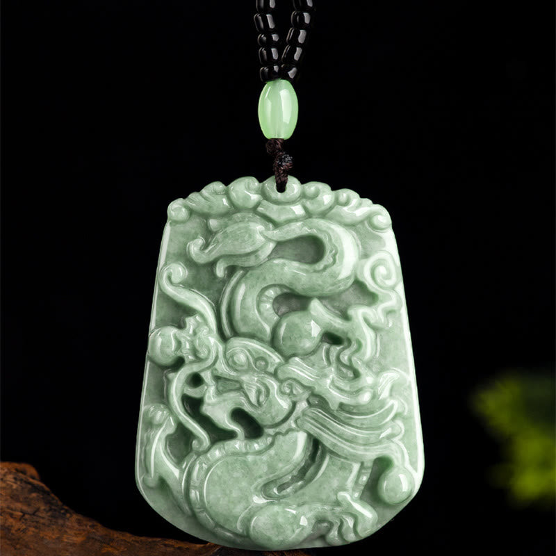 Year Of The Dragon Chinese Zodiac Dragon Soaring Jade Protection Bead Chain Necklace Pendant