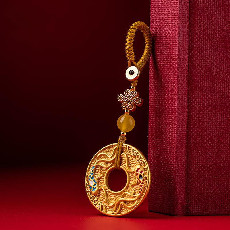 Double Koi Fish Peace Buckle Wealth Luck Key Chain