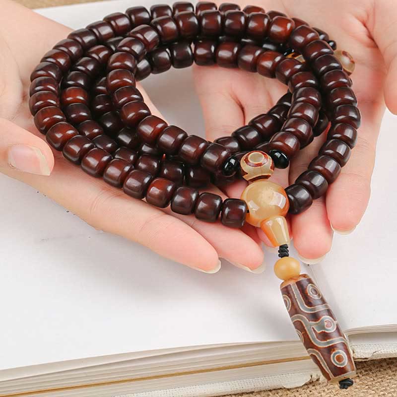 108 Mala Beads Three-eyed Dzi Bead Nine-eye Dzi Bead Jade Luck Bracelet