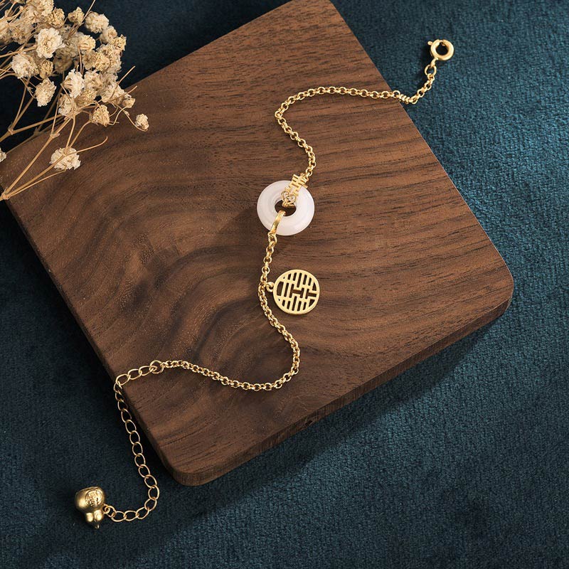 White Jade Double Happiness Fortune Bracelet