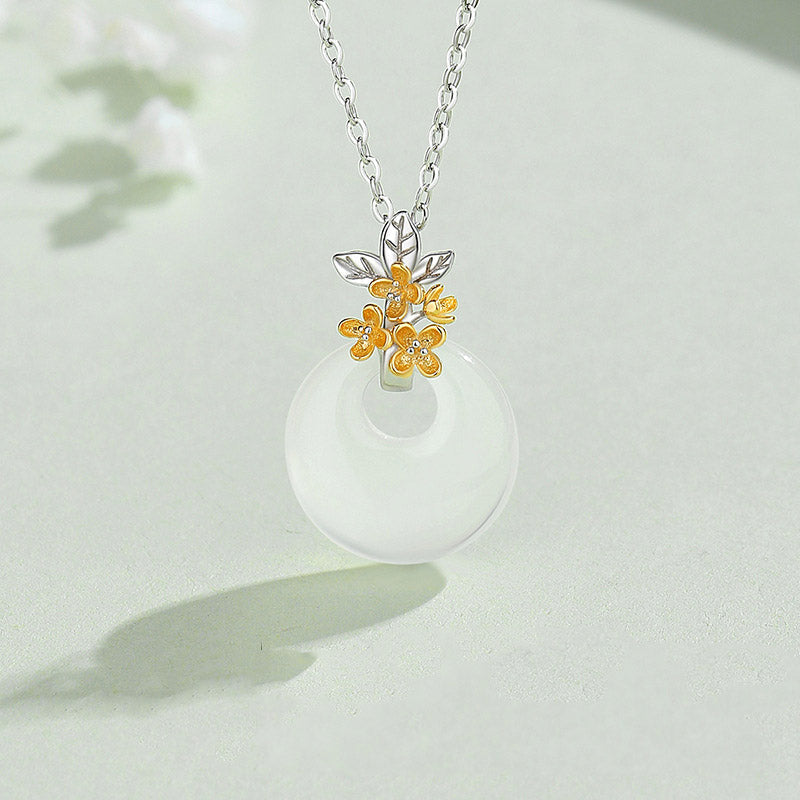 925 Sterling Silver Round Chalcedony Twelve Months Flower Harmony Necklace Pendant
