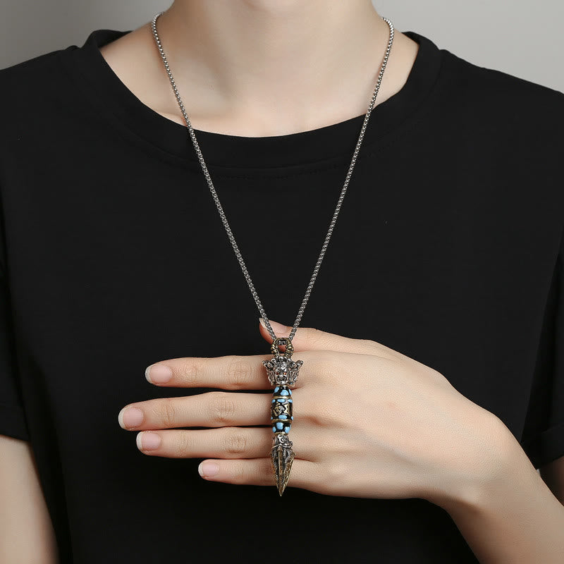 Tibet Om Mani Padme Hum Dzi Bead Dorje Vajra Pattern Wealth Rotatable Necklace Pendant