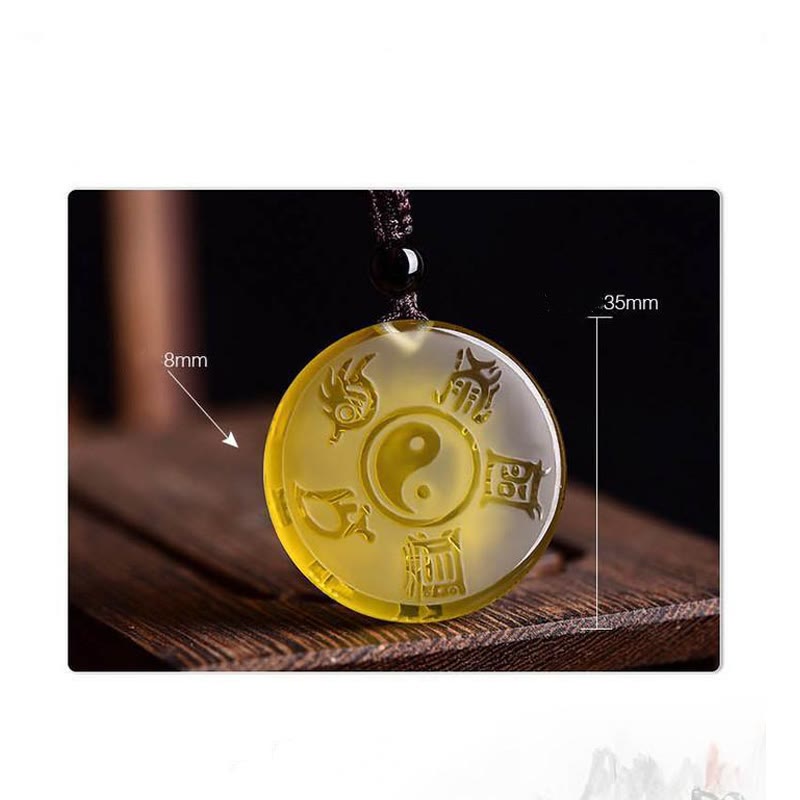 Taoism Five Sacred Mountains Yin Yang Symbol Liuli Crystal Balance Necklace Pendant Key Chain