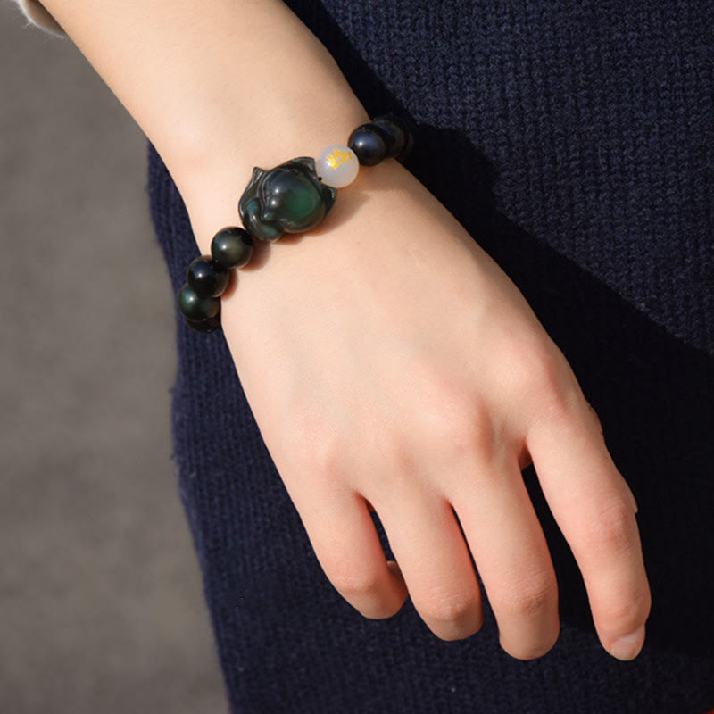Natural Rainbow Obsidian Gold Sheen Obsidian Silver Sheen Obsidian Fox Healing Bracelet