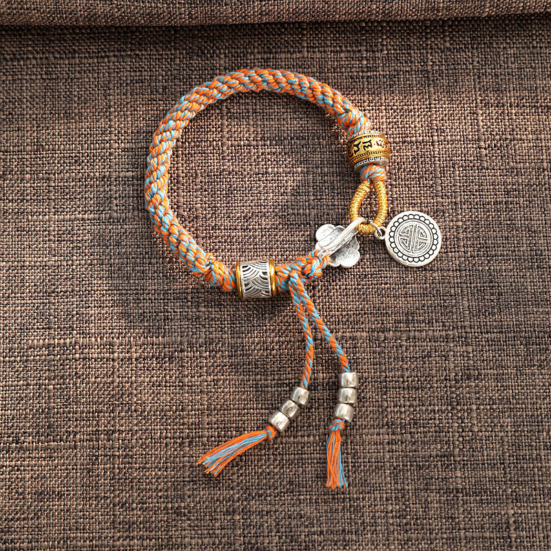 Handmade Tibetan Om Mani Padme Hum Fu Character Luck Fortune Braided Bracelet