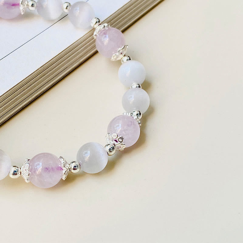 925 Sterling Silver Natural Amethyst Cat's Eye Spiritual Awareness Star Bracelet