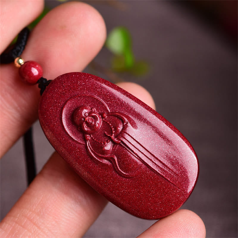 Laughing Buddha Yin Yang Chinese Zodiac Gourd Natural Cinnabar Blessing Necklace Pendant