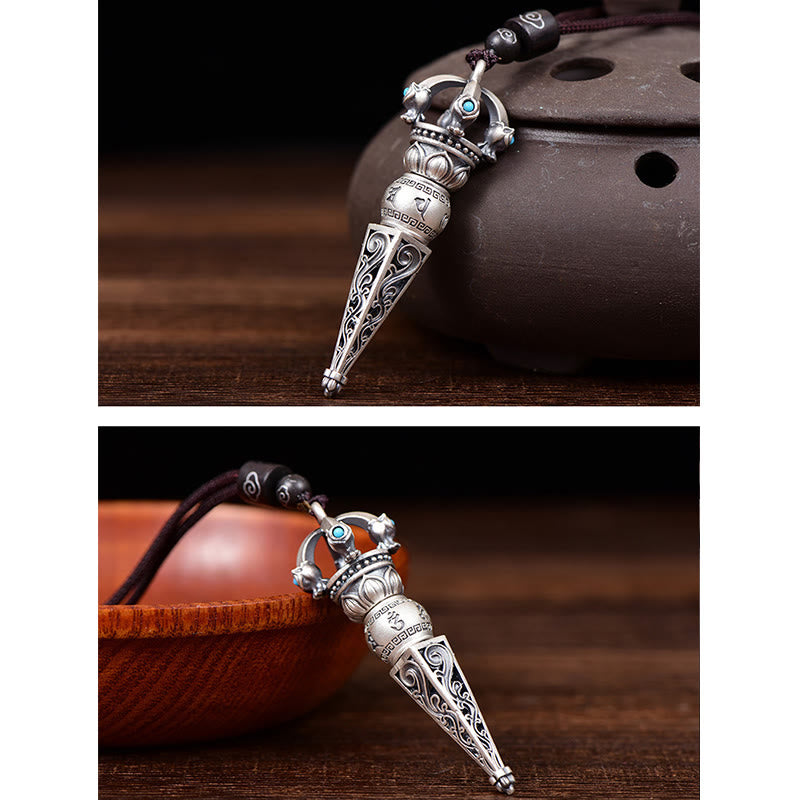 Tibetan Om Mani Padme Hum Dorje Vajra Design Wisdom Rotatable Necklace Pendant