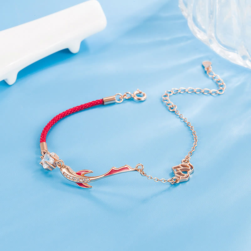 925 Sterling Silver Luck Koi Fish Lotus Star Braided Red String Bracelet