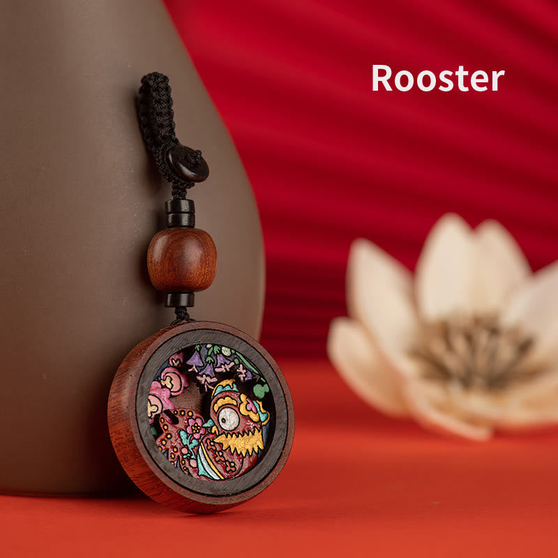 Year Of The Dragon Hand Painted Chinese Zodiac Rosewood Carved Calm Key Chain (Extra 35% Off | USE CODE: FS35)