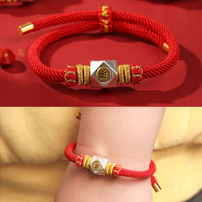 999 Sterling Silver Chinese Zodiac Natal Buddha Red Rope Luck Strength Handcrafted Kids Bracelet