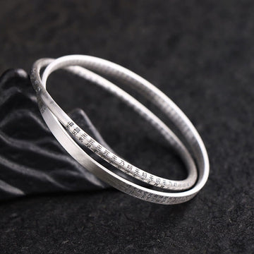 999 Sterling Silver Hand-Carved Heart Sutra Bangle Bracelet