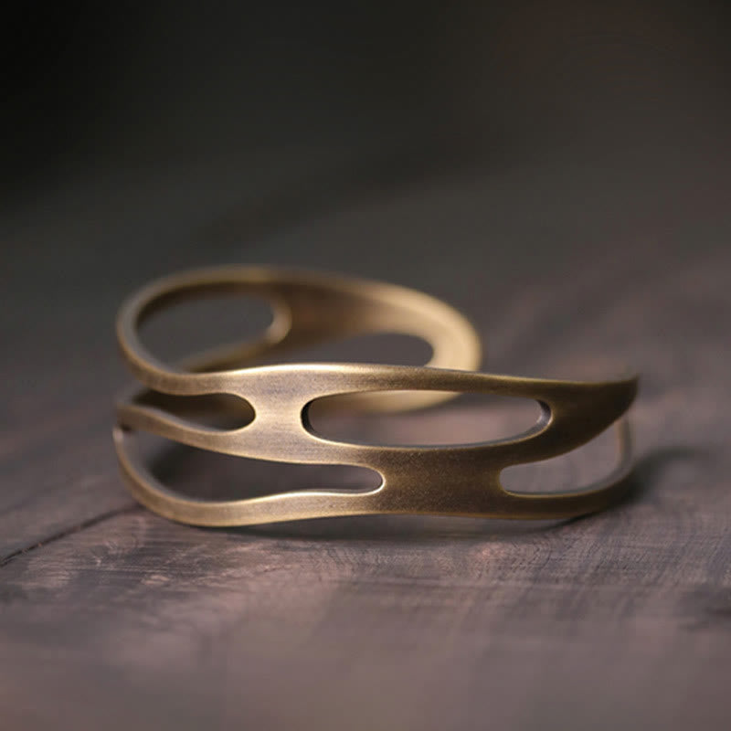 Vintage Curved Copper Brass Wealth Adjustable Cuff Bracelet Bangle