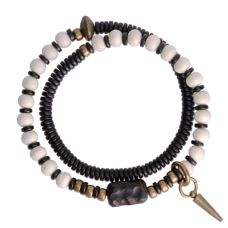 Bone Beads Ebony Wood Copper Strength Couple Bracelet