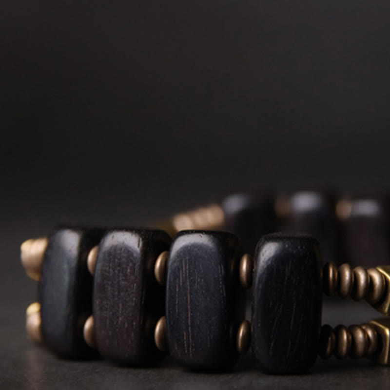 Tibetan Ebony Wood Brass Copper Balance Double Layer Bracelet