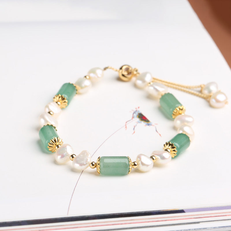 Green Aventurine Pearl Pink Crystal Bead Luck Bracelet
