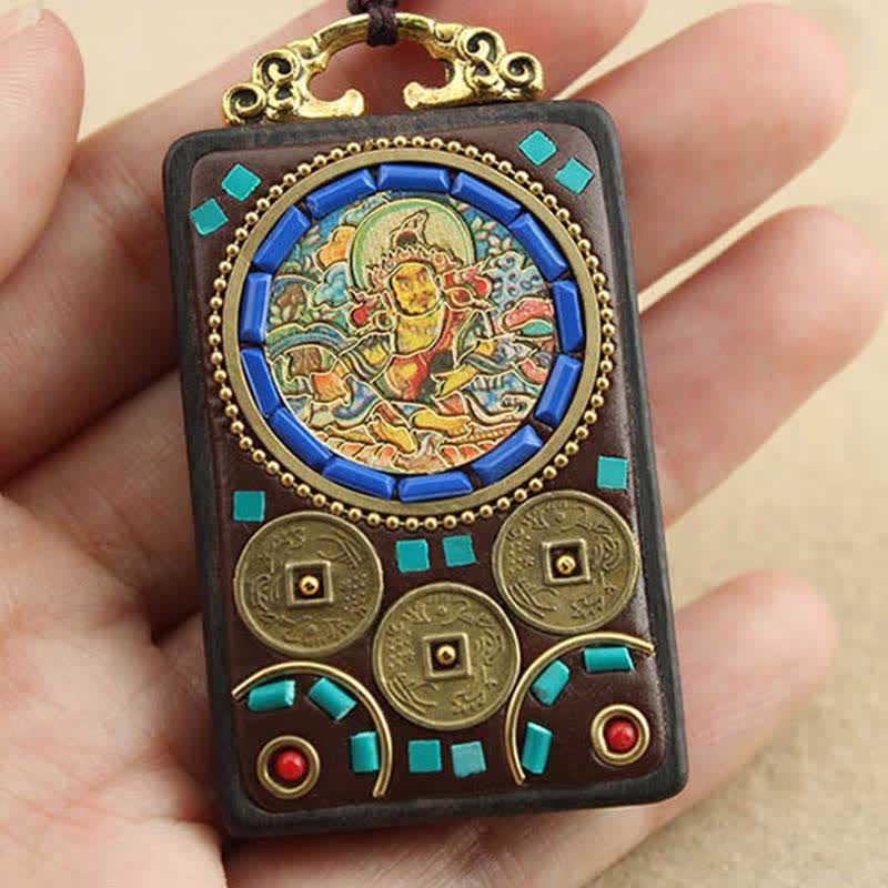 Tibet God of Wealth Thangka Ebony Peace Necklace Pendant