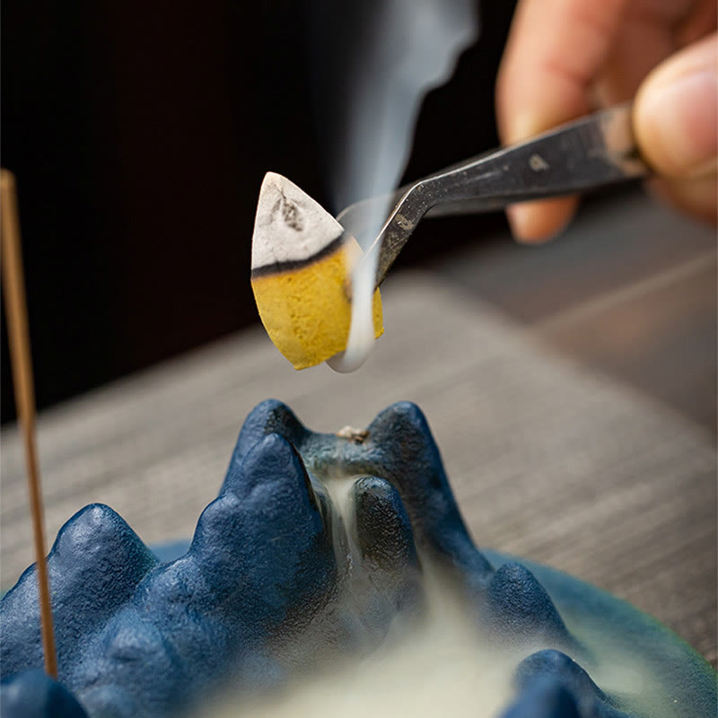 Sculpted Ceramic Backflow Mountain Incense Burner
