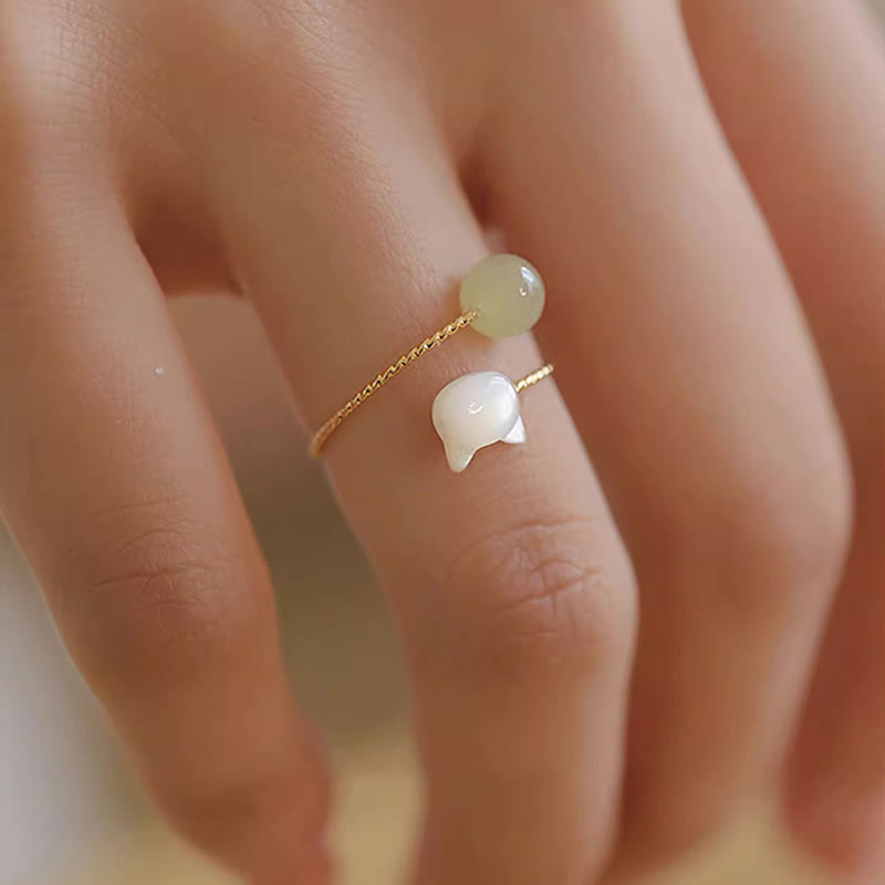 Tridacna Stone Cat Head Jade Bead Blessing Ring