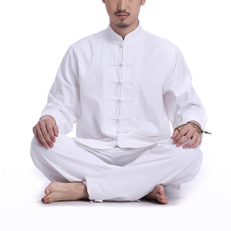 Chinese Frog Button Design Meditation Prayer Cotton Linen Spiritual Zen Practice Yoga Clothing Men's Set