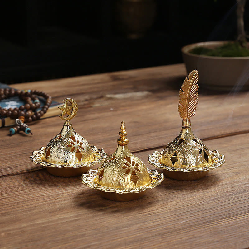 Gold Wu Lou Gourd Alloy Metal Incense Burner for Meditation & Sacred Spaces