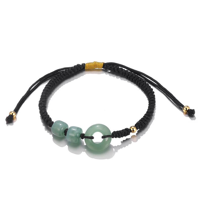 2Pcs Green Aventurine White Jade Peace Buckle Luck Braided Couple Bracelet