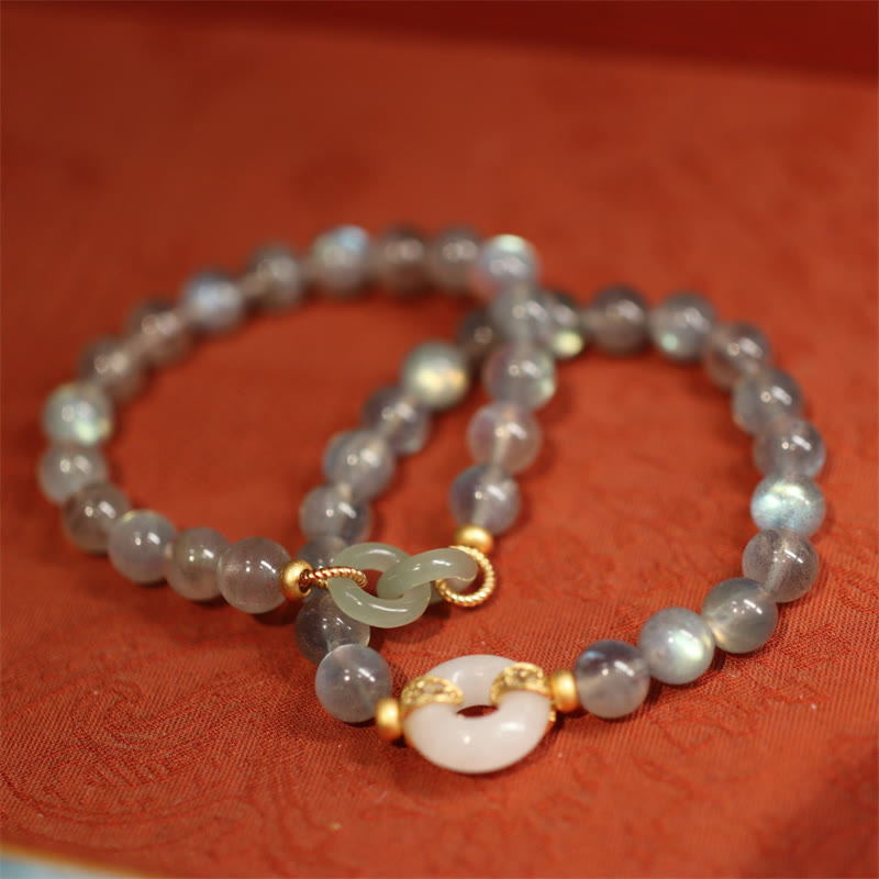 Natural Moonstone Heitan Jade Peace Buckle Healing Bracelet