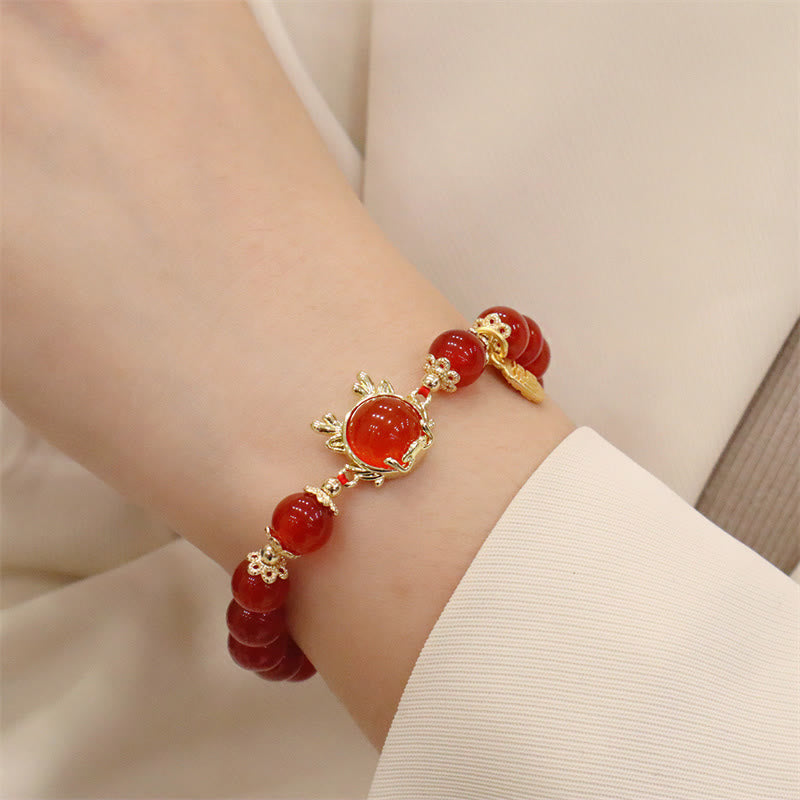 Year of the Dragon Red Agate Jade Peace Buckle Fu Character Success Bracelet