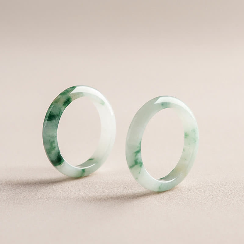 Hand-Polished Natural Green Jade Minimalist Solid Stone Band Ring
