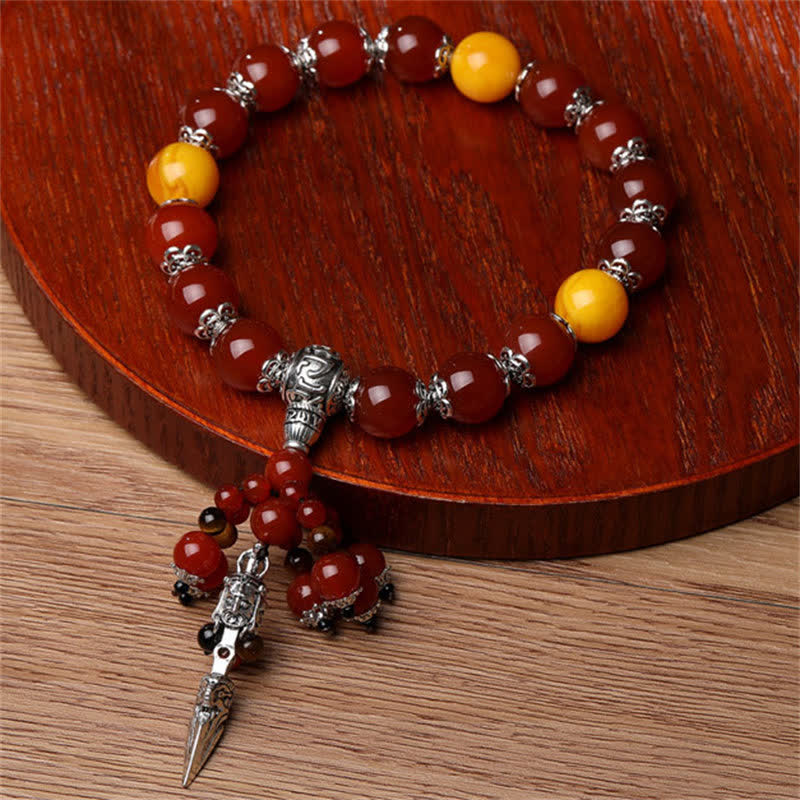 Natural Gemstone Beaded Bracelet with Copper Vajra Dorje Charm