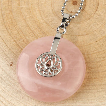 Pink Crystal Handcrafted Lotus Pendant Necklace for Mindfulness