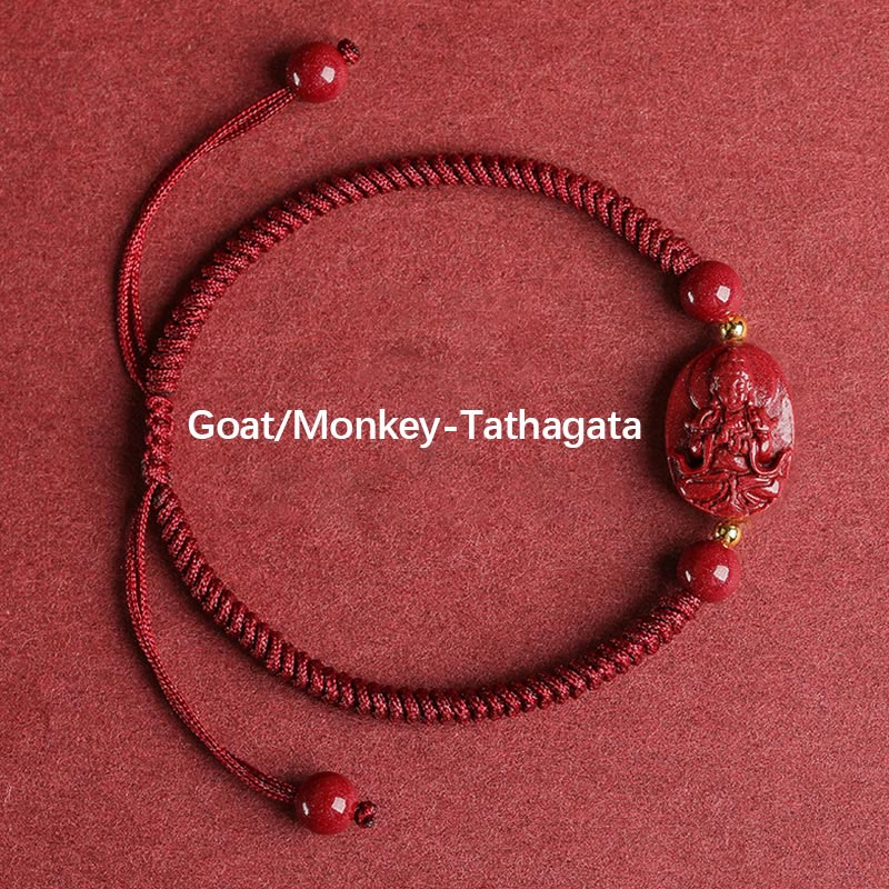 Chinese Zodiac Natal Buddha Cinnabar Keep Away Evil Spirits Rope Bracelet