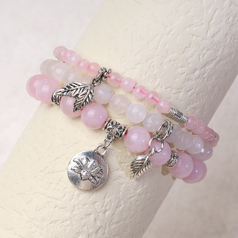 3PCS Natural Gemstone Beaded Lotus Charm Bracelet Set