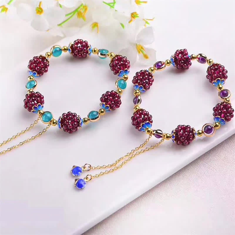 Tibetan-Inspired Handmade Garnet and Amethyst Beaded Bracelet