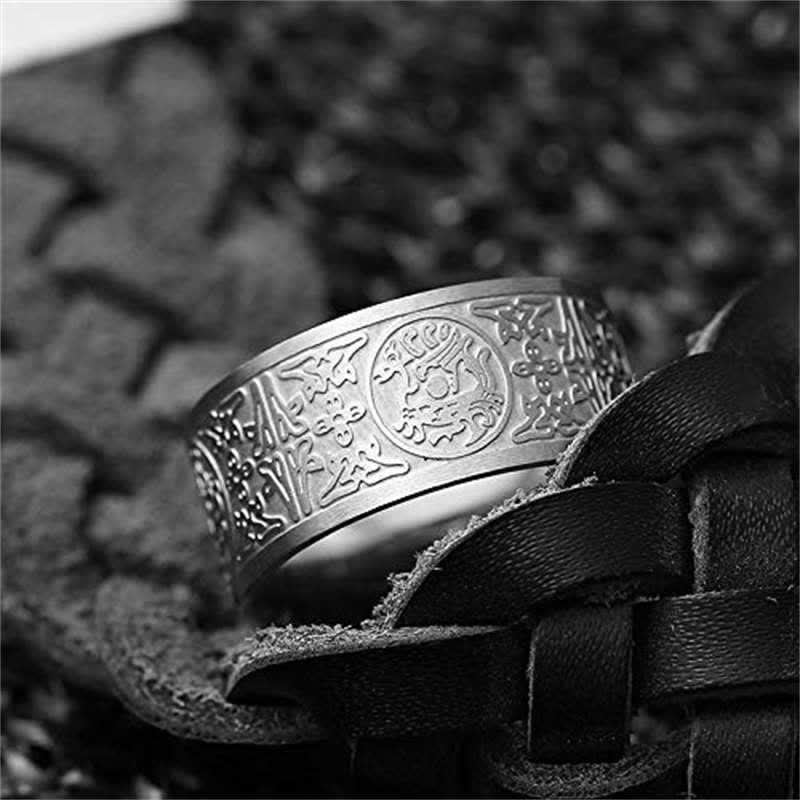 Four Guardian Beast Dragon White Tiger Suzaku Basalt Carved Success Luck Ring