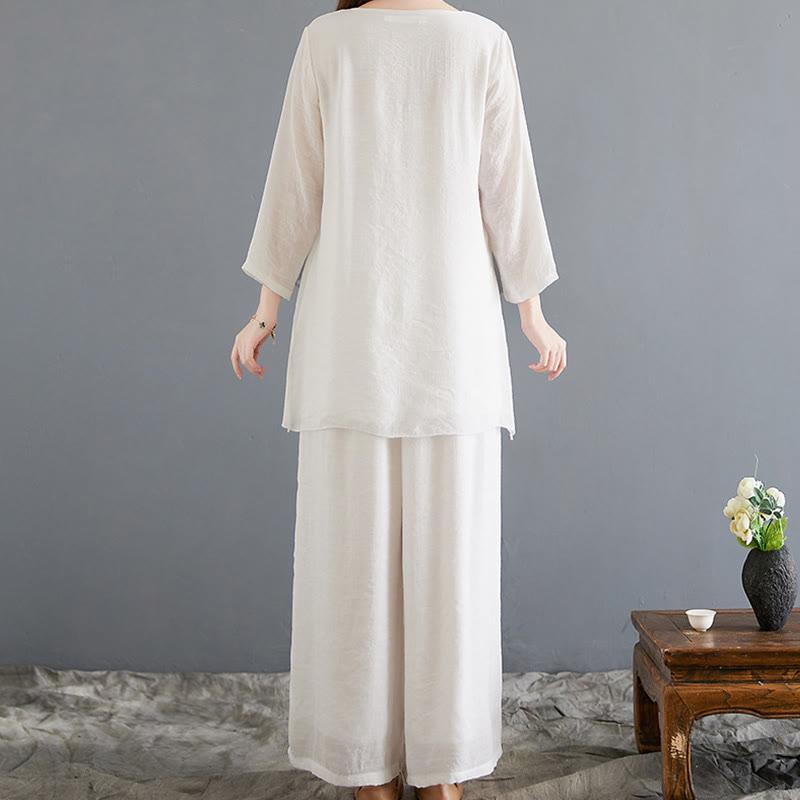 Breathable Cotton Linen Wide-Leg Meditation Shirt and Pants Set