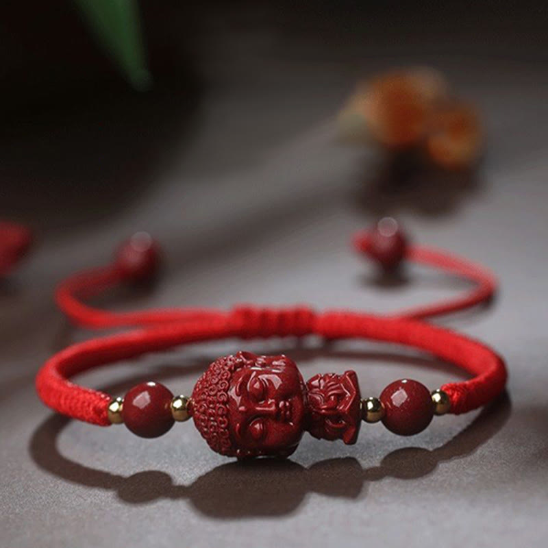 Handcrafted Cinnabar Zodiac Guardian Buddha Red String Adjustable Bracelet