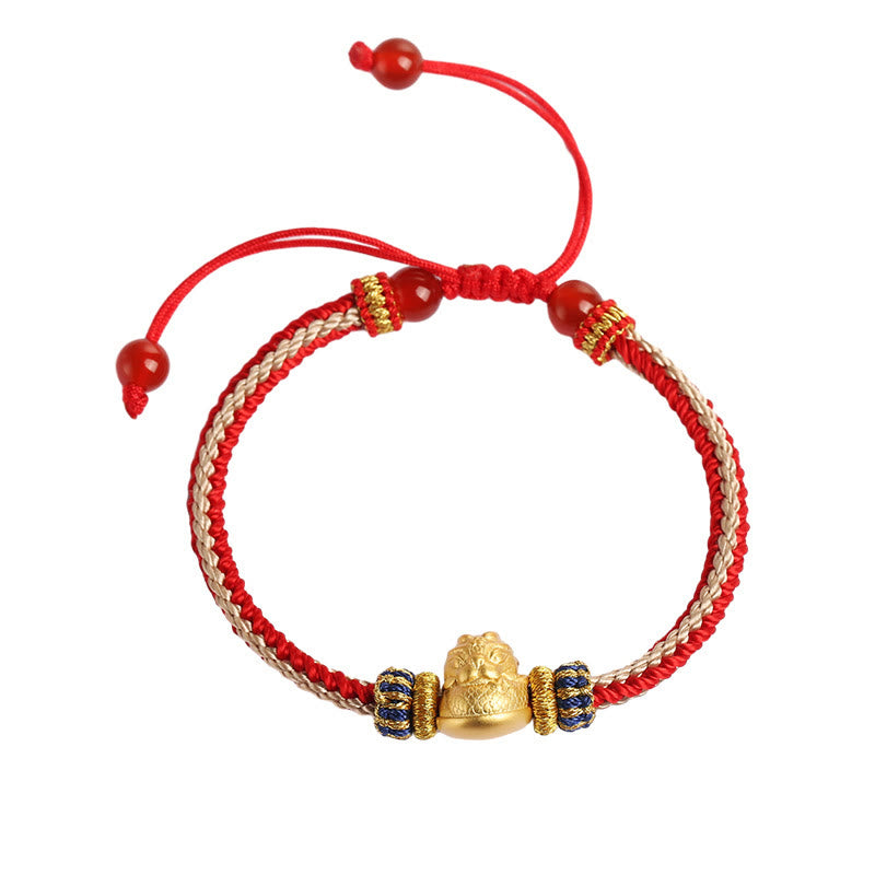 925 Sterling Silver Baby Dragon Luck Strength Handmade Braided Bracelet