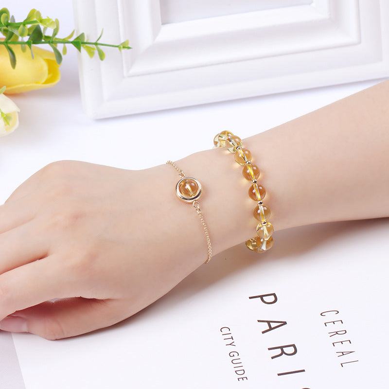 Sun Stone Strawberry Quartz Crystal Positive Bracelet