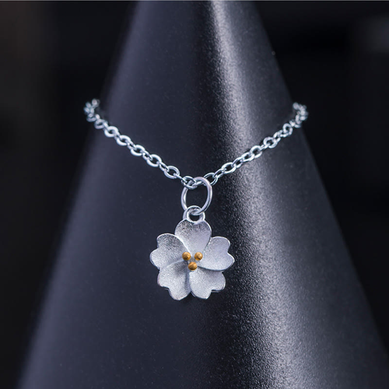 925 Sterling Silver Cherry Blossom Flower Blessing Necklace Pendant