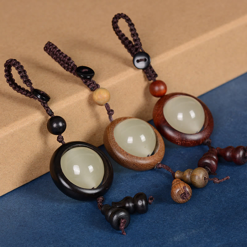 Red Sandalwood Ebony Wood Green Sandalwood Luminous Lucky Bead Gourd Peace Key Chain